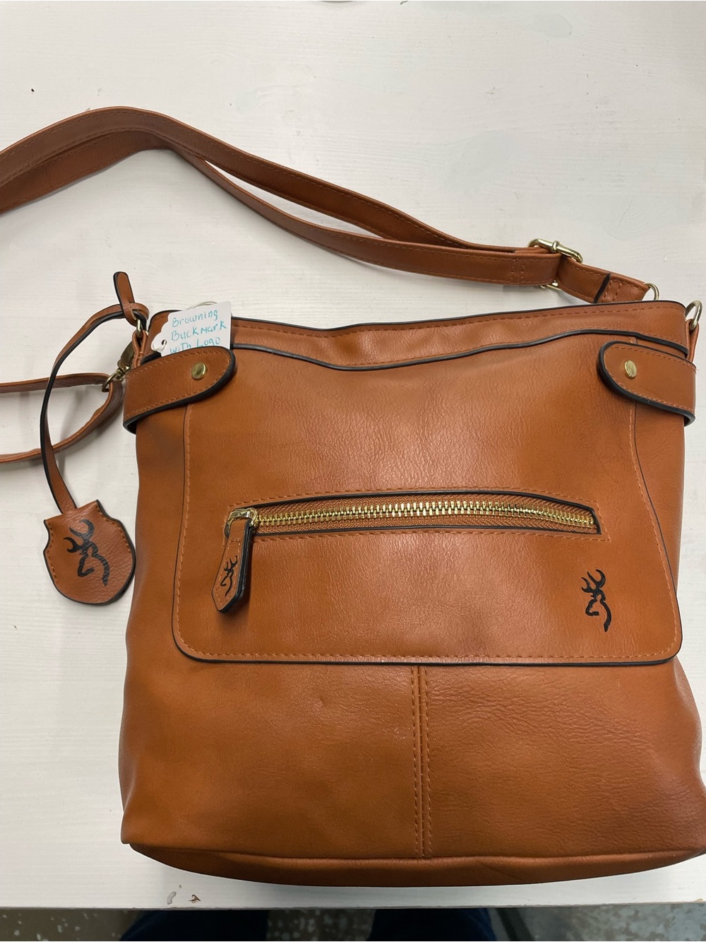 Browning Buckmark Cognac Crossbody Bag Deer Logo Hidden Side Pockets